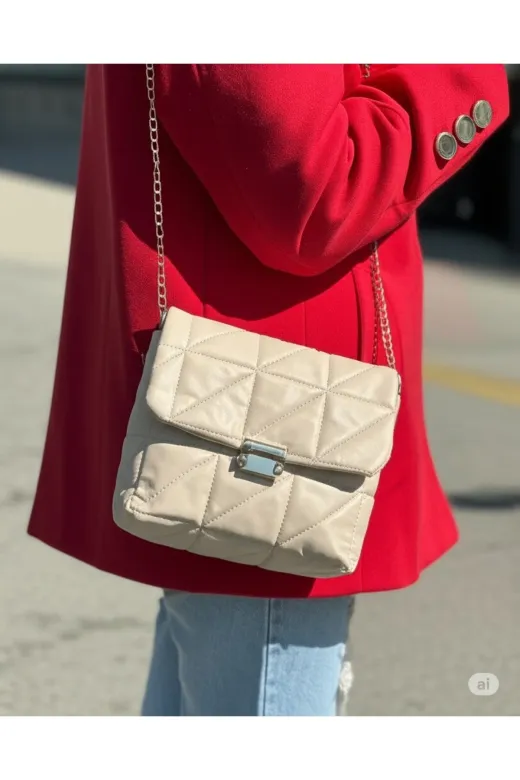 Moda West KP8355652544 Kapitone Desenli Zincir Askılı Kilitlenebilir Kadın El Ve Omuz Çantası