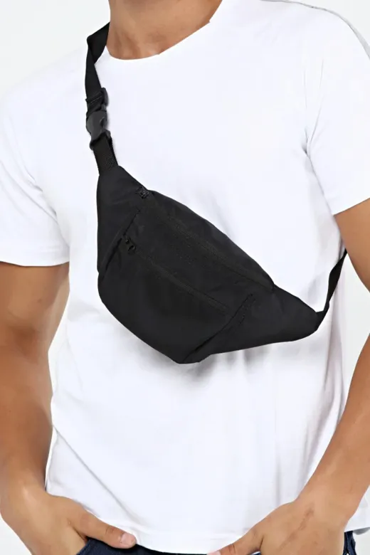 Moda West MW002 Su Geçirmez Kumaş Özellikli Askılı Çapraz Siyah Unisex Omuz Ve Bel Çantası