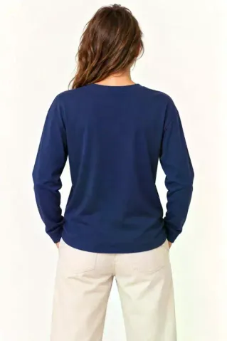 Modal Yumuşak Dokulu Bisiklet Yaka Uzun Kollu Tişört Sweatshirt - Lacivert - S - Lacivert