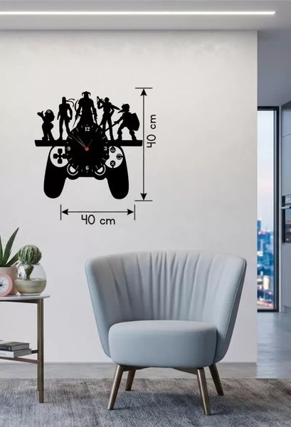 Modamizo 127953630 Mey İthalat Gamer Oyun Odası Dekoratif Duvar Saati - 40X40 Cm Lazer Kesim Ahşap Joystick Ve Oyun Karakterli Saat