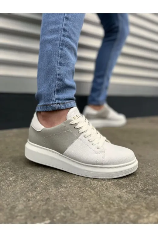 MODE STEP MSTPJY89403648211 Jy151 Boost Bağcıklı Cilt Süet Erkek Günlük Sneaker Ayakkabı Csbt - Beyaz/gri