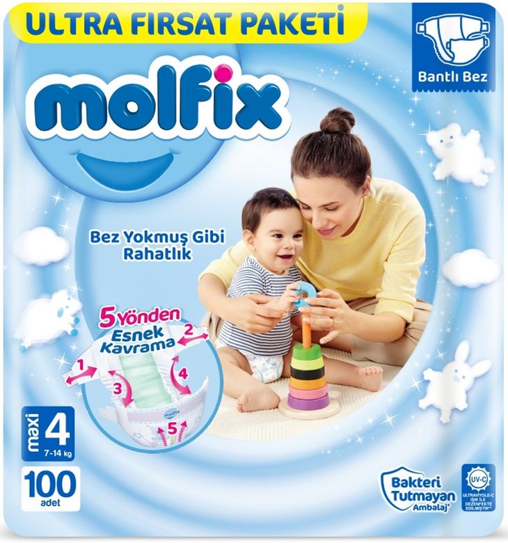 Molfix Bebek Bezi 4 Beden 7-14 KG Maxi 100 Adet Ultra Fırsat Pk