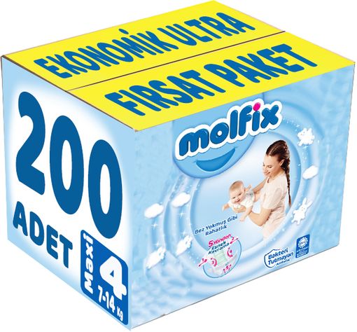 Molfix Bebek Bezi 4 Beden 7-14 KG Maxi 200 Adet Ekonomik Ultra Fırsat Pk