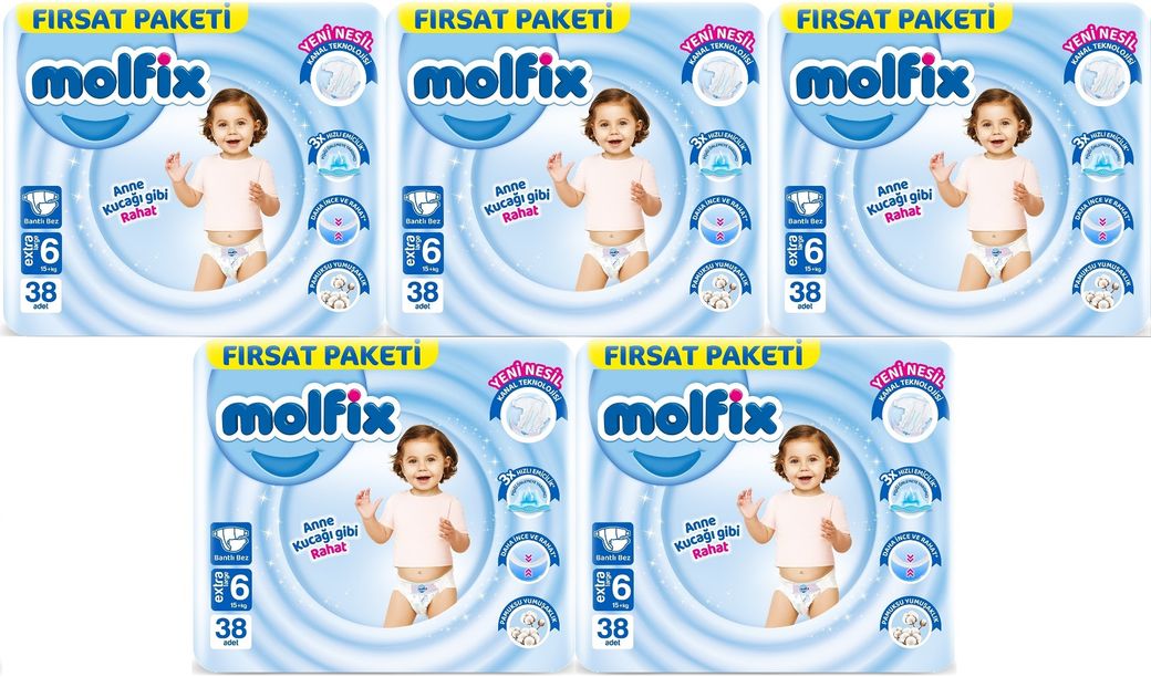 Molfix Bebek Bezi 6 Beden 15+ KG Extra Large 190 Adet MeGa Fırsat Pk