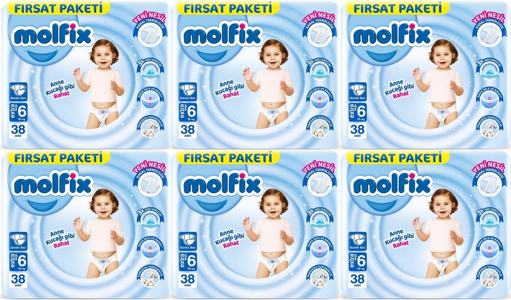 Molfix Bebek Bezi 6 Beden 15+ KG Extra Large 228 Adet Ekstra Fırsat Pk