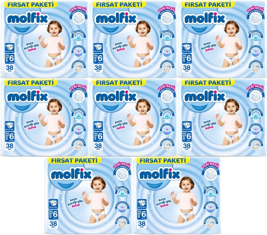 Molfix Bebek Bezi 6 Beden 15+ KG Extra Large 304 Adet Dev Ekonomik Fırsat Pk