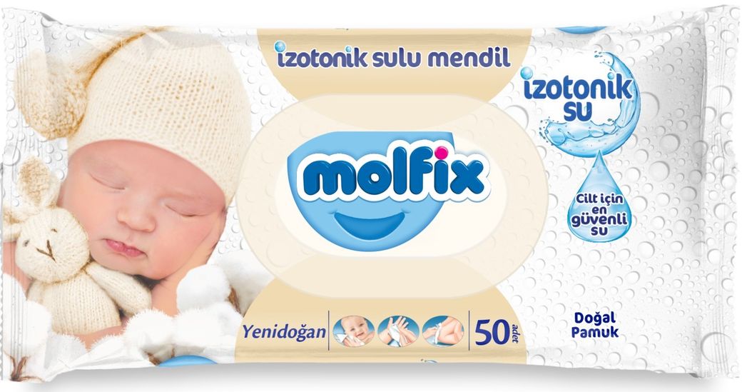 Molfix Islak Havlu Mendil İzotonik Yeni Doğan 50 Yaprak Pamuklu Tekli Plastik Kapaklı