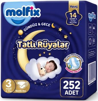 Molfix Tatlı Rüyalar Bebek Bezi 3 Beden 4-9 KG Midi 252 Adet Aylık Fırsat Pk