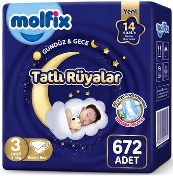 Molfix Tatlı Rüyalar Bebek Bezi 3 Beden 4-9 KG Midi 672 Adet Dev Ekonomik Fırsat Pk