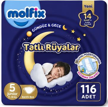 Molfix Tatlı Rüyalar Bebek Bezi 5 Beden 11-18 KG Junior 116 Adet Ekonomik Fırsat Pk