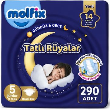 Molfix Tatlı Rüyalar Bebek Bezi 5 Beden 11-18 KG Junior 290 Adet Mega Fırsat Pk