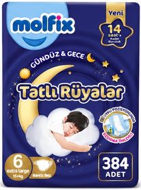 Molfix Tatlı Rüyalar Bebek Bezi 6 Beden15+ KG Extra Large 384 Adet Dev Ekonomik Fırsat Pk