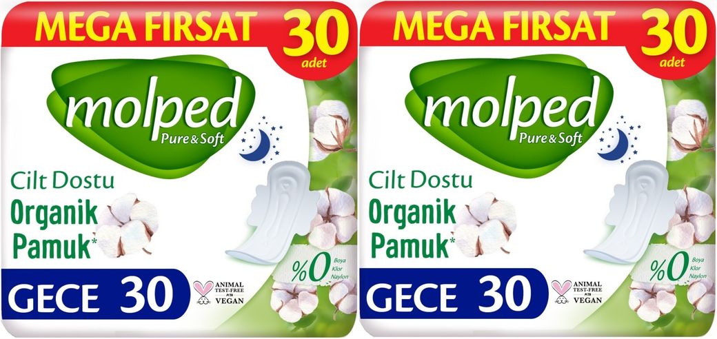 Molped Pure&Soft Hijyenik Ped Gece 60 (2PK*30) Adet Mega Pk