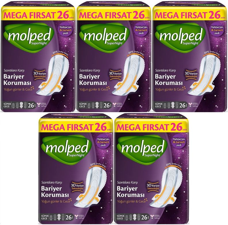 Molped Süper Night Hijyenik Ped Süper Gece 130 Adet Mega Fırsat Pk