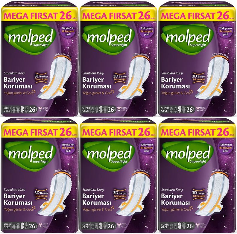 Molped Süper Night Hijyenik Ped Süper Gece 156 Adet Mega Fırsat Pk