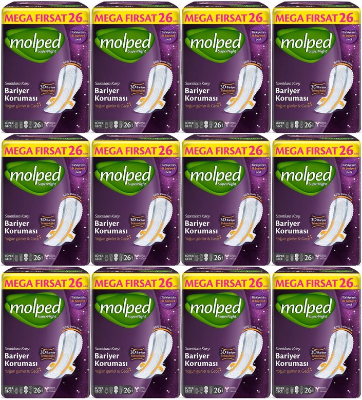 Molped Süper Night Hijyenik Ped Süper Gece 312 Adet Mega Fırsat Pk