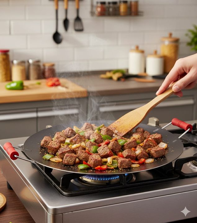 Mor Kayısı BKoLSiOkpq Güryan® Tahta Saplı Kavurma Sacı (40Cm)