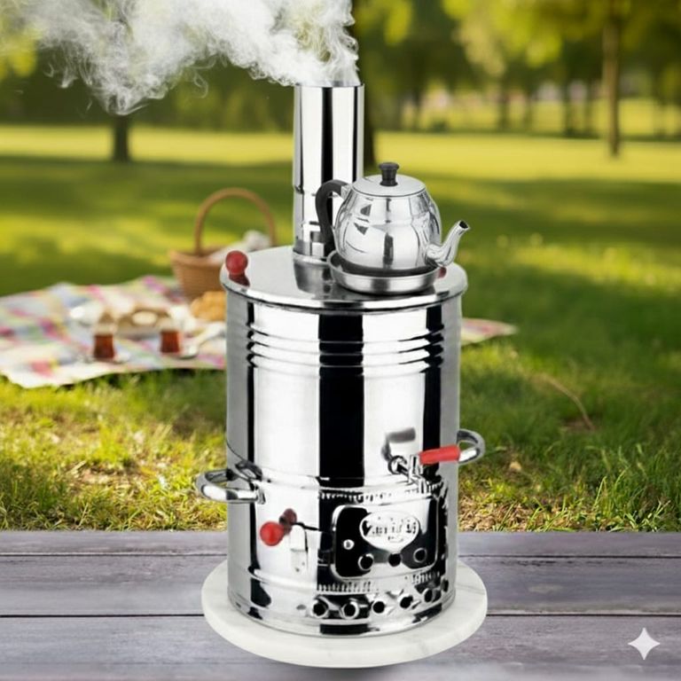 Mor Kayısı S-103 Zarif İş® 3.5 Lt Tek Musluklu  Odunlu Piknik Semaveri + Alüminyum Demlik