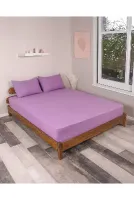 Mor Lastikli Çarşaf Takımı Fitted Pamuklu Kumaş Yastık Kılıflı