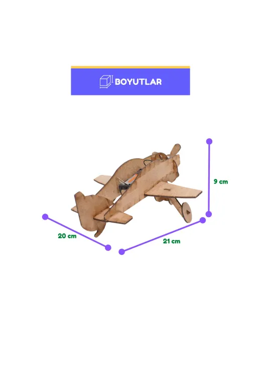 morMaker RMSAM0008 Pilli Pervaneli Uçak | Eğitici Kendin Yap Ahşap Oyuncak | Stem-A Eğitim Seti