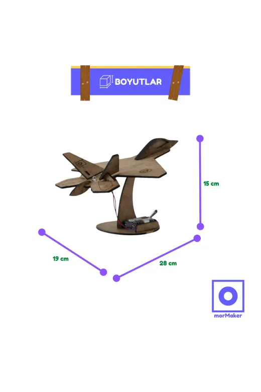 morMaker RMSAM007 Ahşap Led' Li Jet Maketi Stem-A Oyuncakları