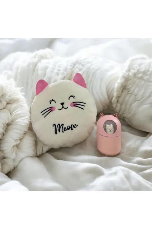 MOS STORE MOS-0120 Kedili H2O Ve Peluş Kedi Yastik Sevgiliye Arkadaşa Hediye