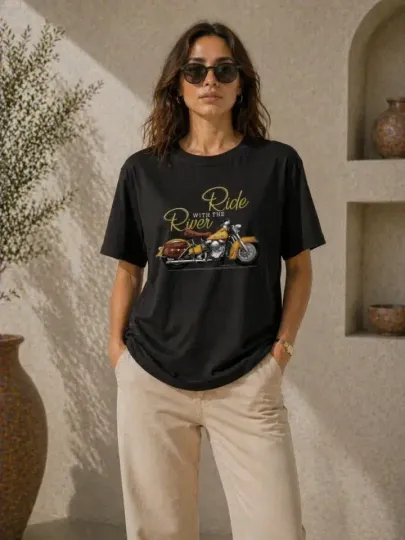 Motosiklet Baskılı Tişört Bisiklet Yaka Kısa Kol Yazlık T-Shirt - Siyah - S - Siyah