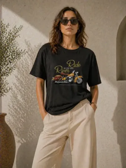 Motosiklet Baskılı Tişört Bisiklet Yaka Kısa Kol Yazlık T-Shirt - Siyah - 2XL - Siyah