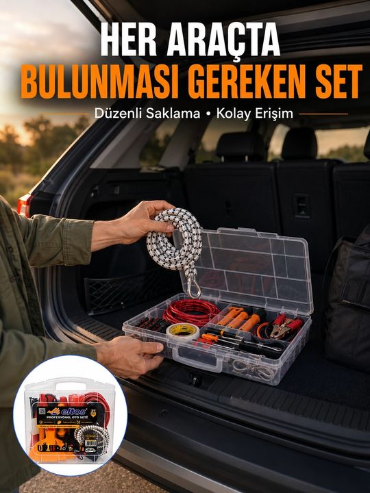 motto ticaret 130517794 Mey İthalat 27 Parça Oto Güvenlik Ve Bakım Seti Şeffaf Taşıma Kutulu Araç Ekipman Çantasız