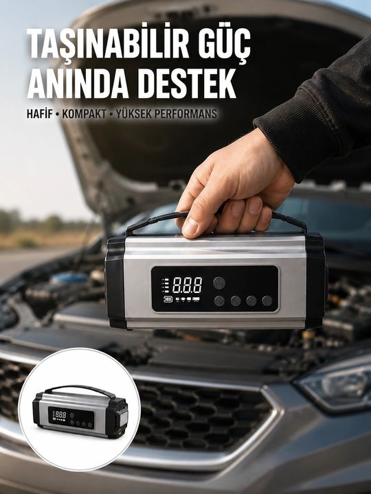motto ticaret 132218357 Mey İthalat Dijital Göstergeli Akü Takviye Cihazı Lastik Şişirme Powerbank Ve Led Işık Özellikli Yeni Nesil