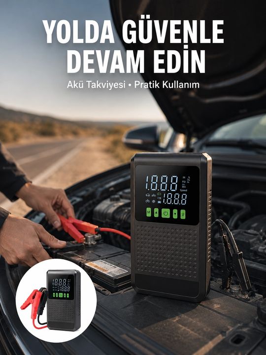 motto ticaret 132218436 Mey İthalat Şarjlı Araç Akü Takviyeli Hava Pompası Powerbank Özellikli Yeni Nesil