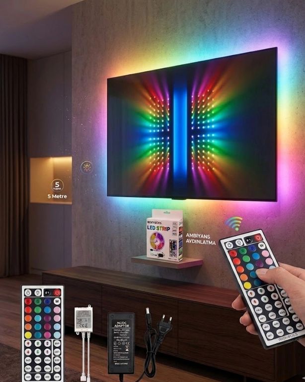 motto ticaret TKNUCZZZ5METRE3ŞERİTLİLED-1MKR Rgb Led Strip 5 Metre Kumandalı 5050 Şerit Led Dekorasyon Işığı