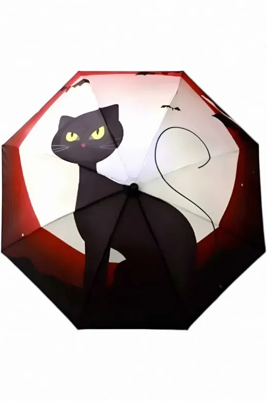 MRLX0013 Kedi Desenli Canlı Lüx Renkli Baskılı Rüzgara Dayanıklı 8 Telli Katlanabilir Manuel Şemsiye