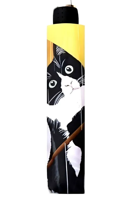 MRLX0016 Kedi Desenli Canlı Lüx Renkli Baskılı Rüzgara Dayanıklı 8 Telli Katlanabilir Manuel Şemsiye