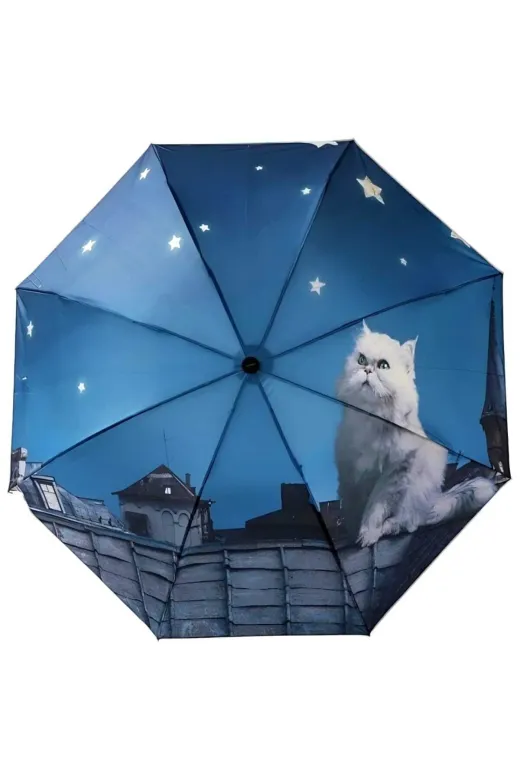MRLX0019 Kedi Desenli Canlı Lüx Renkli Baskılı Rüzgara Dayanıklı 8 Telli Katlanabilir Manuel Şemsiye
