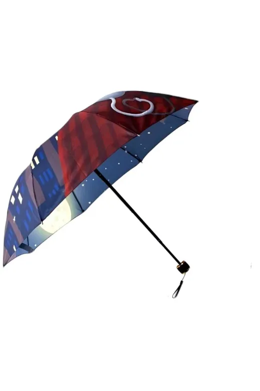 MRLX0021 Kedi Desenli Canlı Lüx Renkli Baskılı Rüzgara Dayanıklı 8 Telli Katlanabilir Manuel Şemsiye