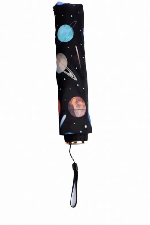MRLX0029 Space Gezegen Desenli Canlı Lüx Renkli Baskılı Rüzgara Dayanıklı 8 Telli Katlanabilir Manuel Şemsiye