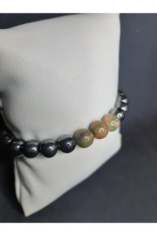 MRYart KM000000414 Hematit Ve Unakit Taşları Ile Tasarlanmış Tarz Bileklik Unisex
