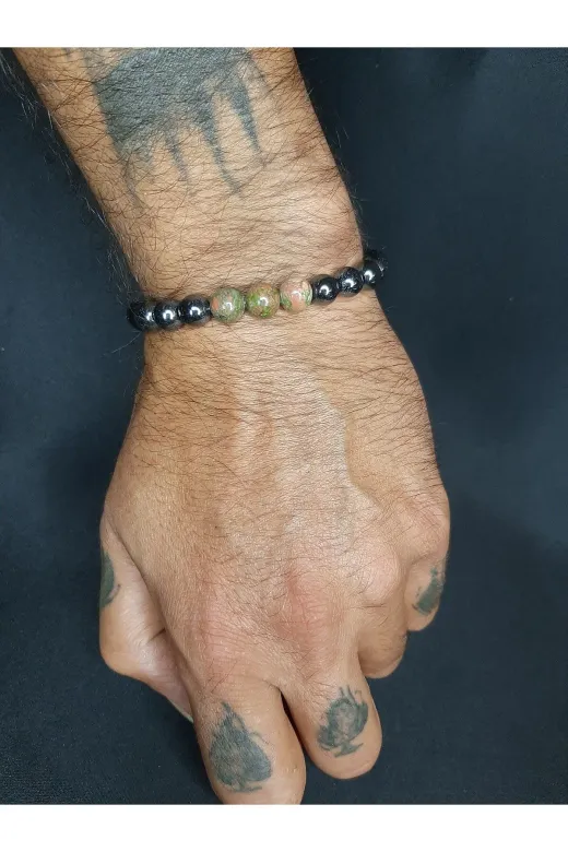 MRYart KM000000414 Hematit Ve Unakit Taşları Ile Tasarlanmış Tarz Bileklik Unisex
