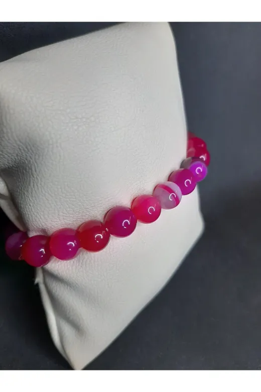 MRYart KM000000420 Pembe Renk Doğal Akik Taşı Bileklik