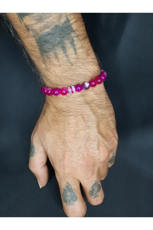 MRYart KM000000420 Pembe Renk Doğal Akik Taşı Bileklik