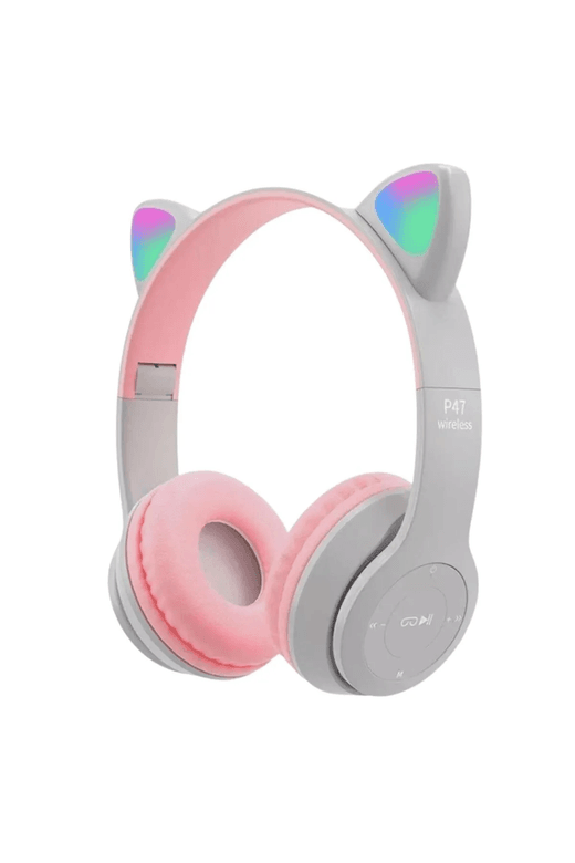 MS Glassware P47Mm P47M Sevimli Renkli Kedi Kulak Bluetooth Kulaklık Pembe