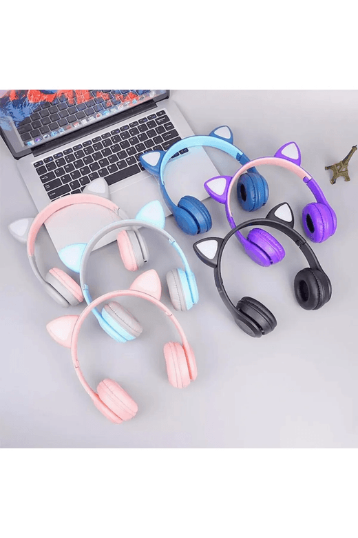 MS Glassware P47Mm P47M Sevimli Renkli Kedi Kulak Bluetooth Kulaklık Pembe