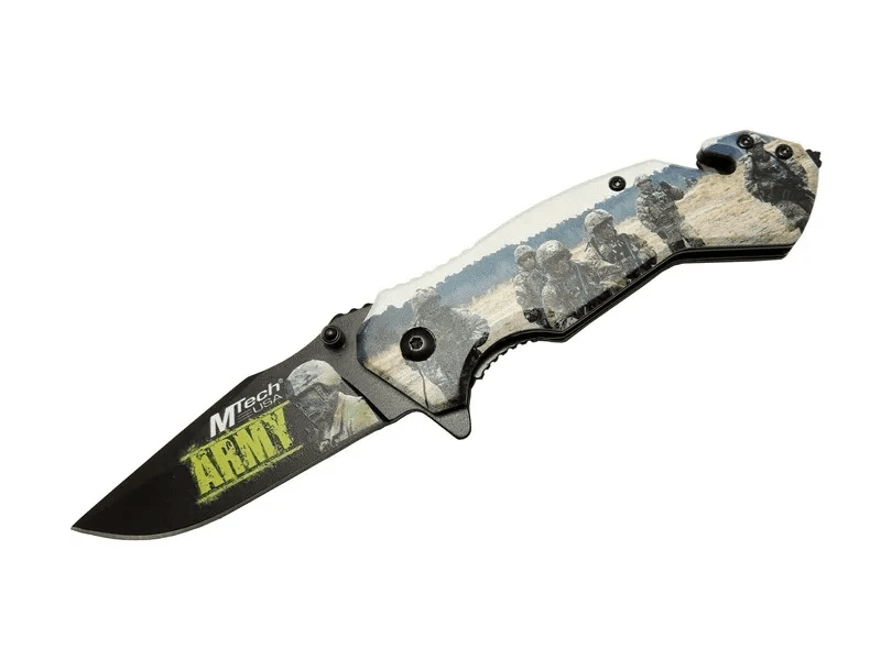 Mtech 4 23 3 Army Kurtarma / Kamp Çakı 20cm - Yarı Otomatik, Kemerlikli, Cam Kırma Ve İp Kesme Aparatlı
