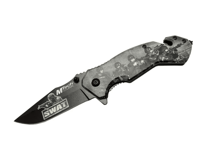 Mtech 4 23 6 Swat Kurtarma / Kamp Çakı 20cm - Yarı Otomatik, Kemerlikli, Cam Kırma Ve İp Kesme Aparatlı