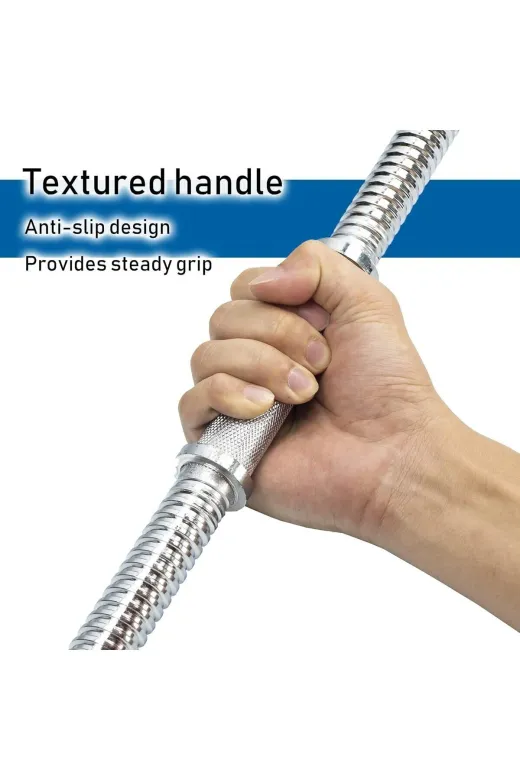 MultiFlexPro TKHBD 36 Cm Dambıl Bar Kısa Krom Halter Barı Fitness Egzersiz Içi Dolu Krom Dumbel Barı