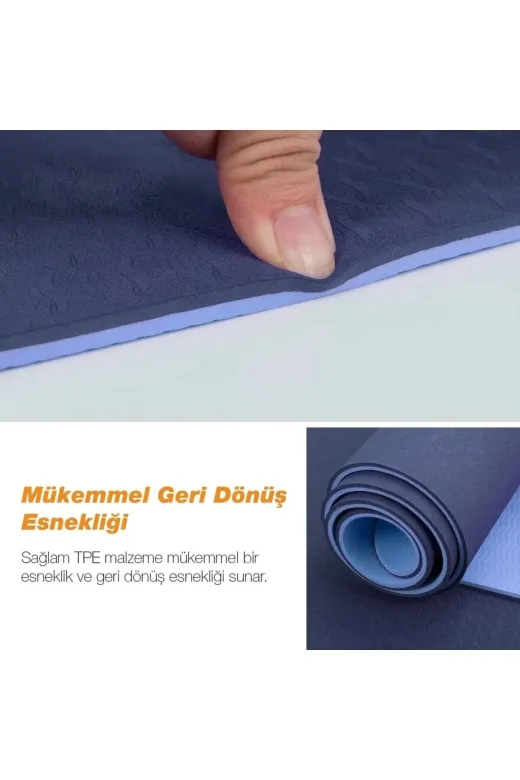 MultiFlexPro Tpe1 Çevre Dostu Pilates Minderi Hizalamalı 8Mm Tpe Yoga Matı Çift Taraflı Kaydırmaz Pilates Minderi Mavi