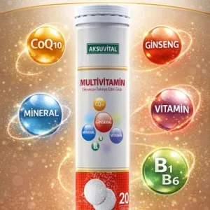 Multivitamin Efervesan 20 Tablet (Koenzim Q10, Demir, Çinko, Biotin, Folik Asit, Vitamin E & C & B & D3)