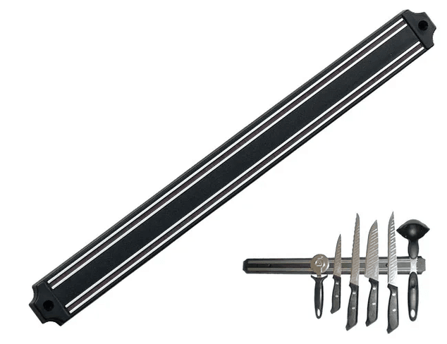 Mutfak Duvarına Monte Mıknatıslı Geniş Bıçak Tutucu Stand - 55 Cm - Siyah - Paslanmaz Çelik