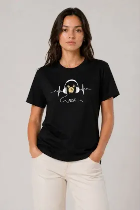 Müzik Temalı Baskılı Tişört Bisiklet Yaka Kısa Kol T-Shirt - Siyah - XL - Siyah